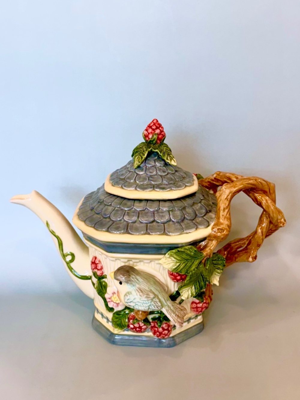 Vintage Fitz and Floyd English Garden Birdhouse Teapot Ceramic Collectible
